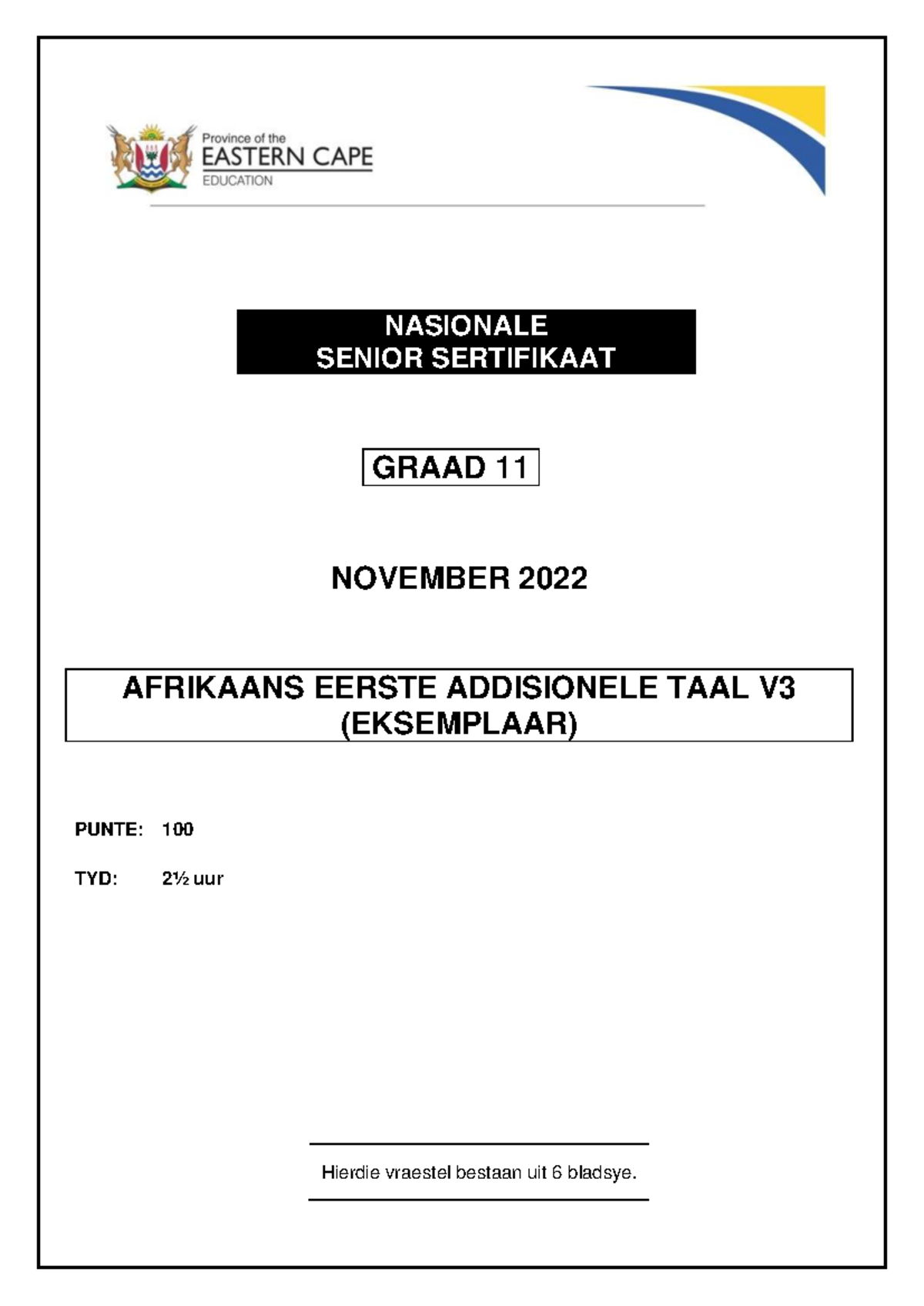 Afrikaans FAL P3 QP GR11 NOV 2022 - NASIONALE SENIOR SERTIFIKAAT GRAAD ...