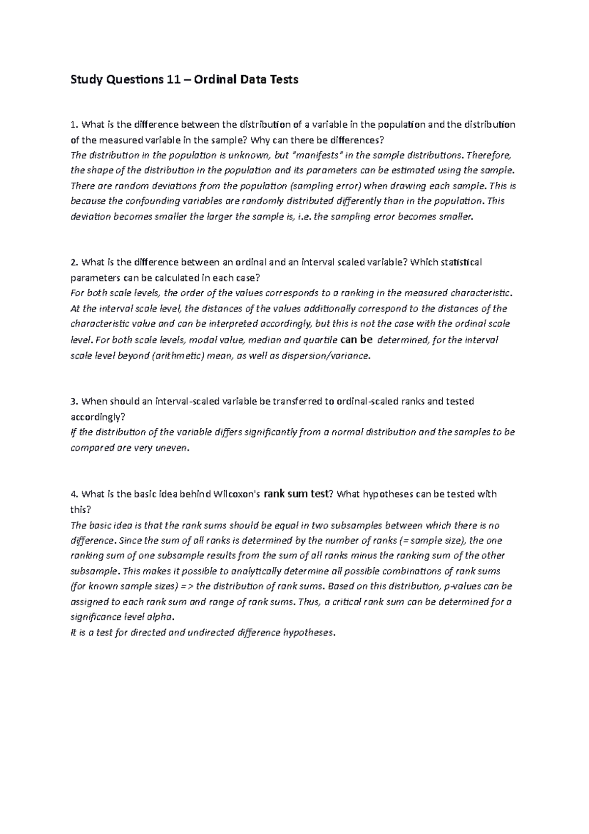 Study Questions 11 - Ordinal data tests - Study Questions 11 – Ordinal ...