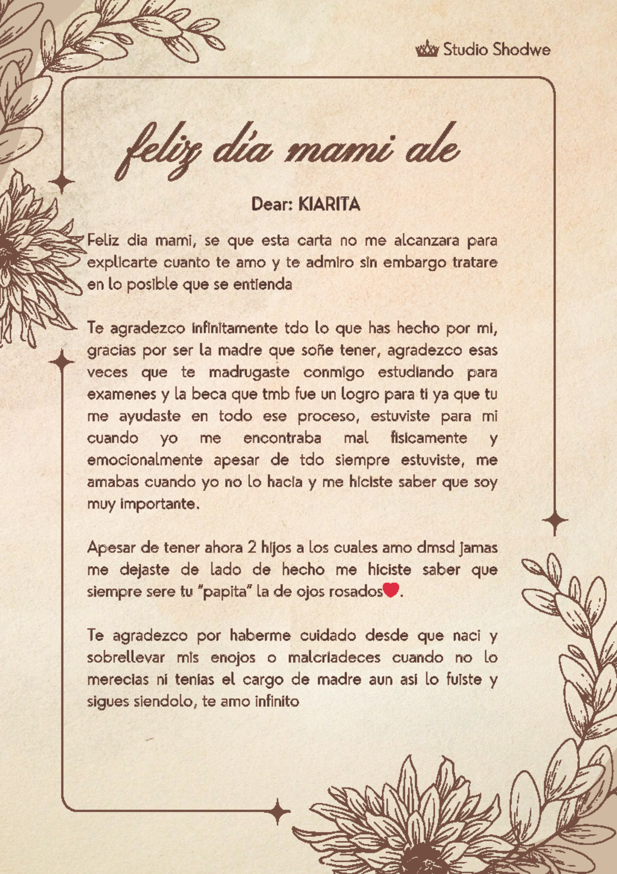 Brown Elegant Minimalist Thank You Letter - Feliz dia mami, se que esta ...
