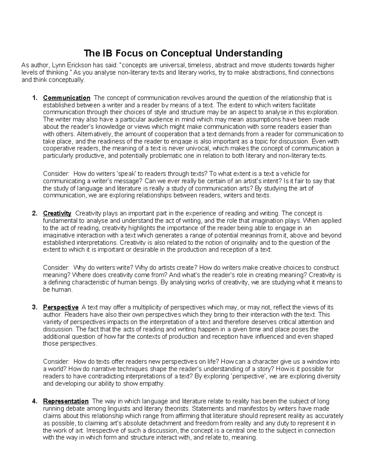 The Seven Concepts The IB Focus on Conceptual Understanding - The IB ...