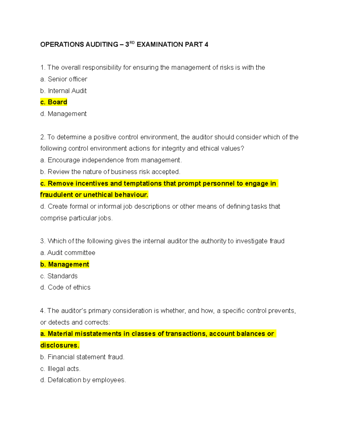 Operations Auditing 3RD Examination PART 4 OPERATIONS AUDITING