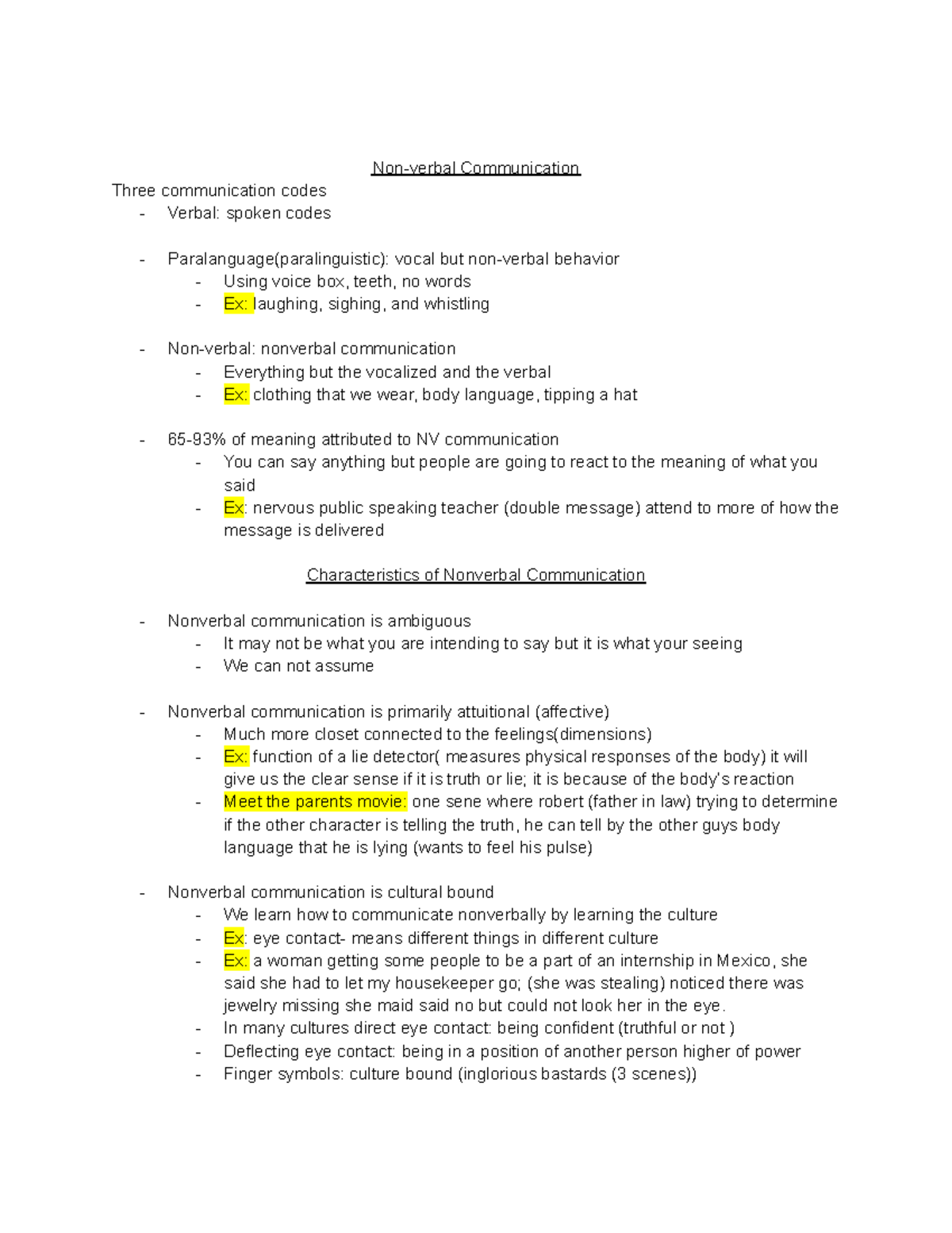 Exam 2 communication add on notes Nonverbal Communication Three