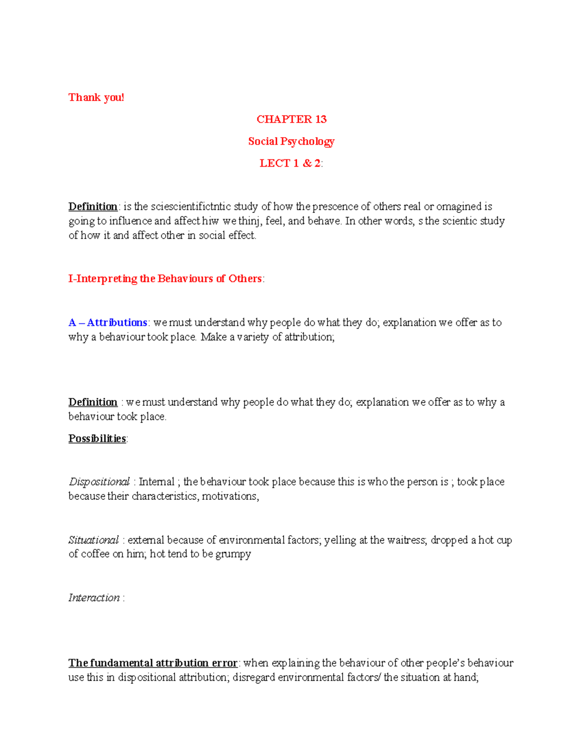 Chapter 13 Lecture 1 and 2 - Thank you! CHAPTER 13 Social Psychology ...