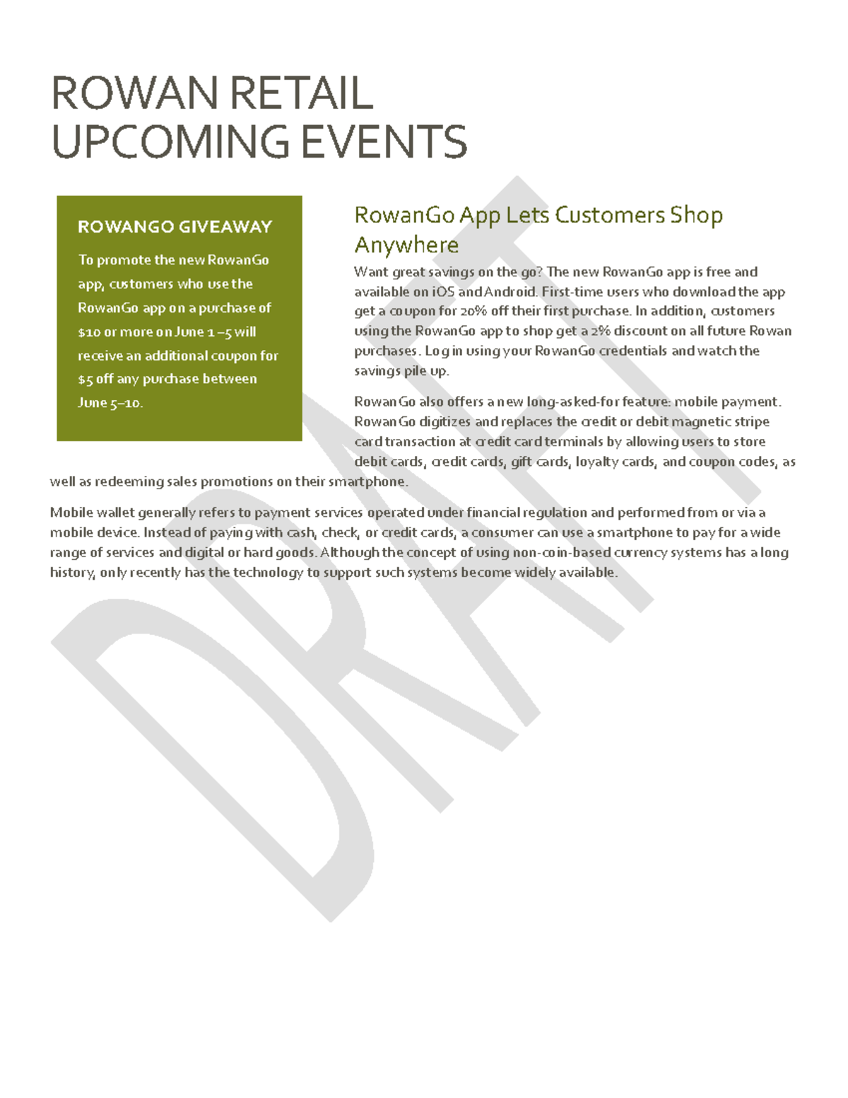 Word template - Assignment for word - ROWAN RETAIL UPCOMING EVENTS ...