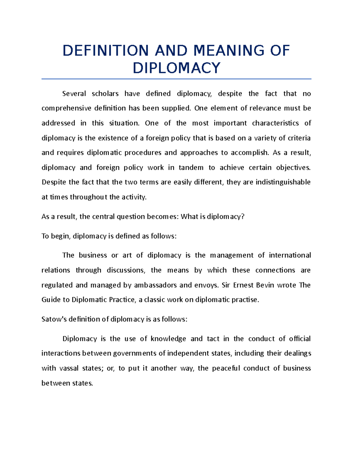 What Is The Definition Of Diplomatic Answer