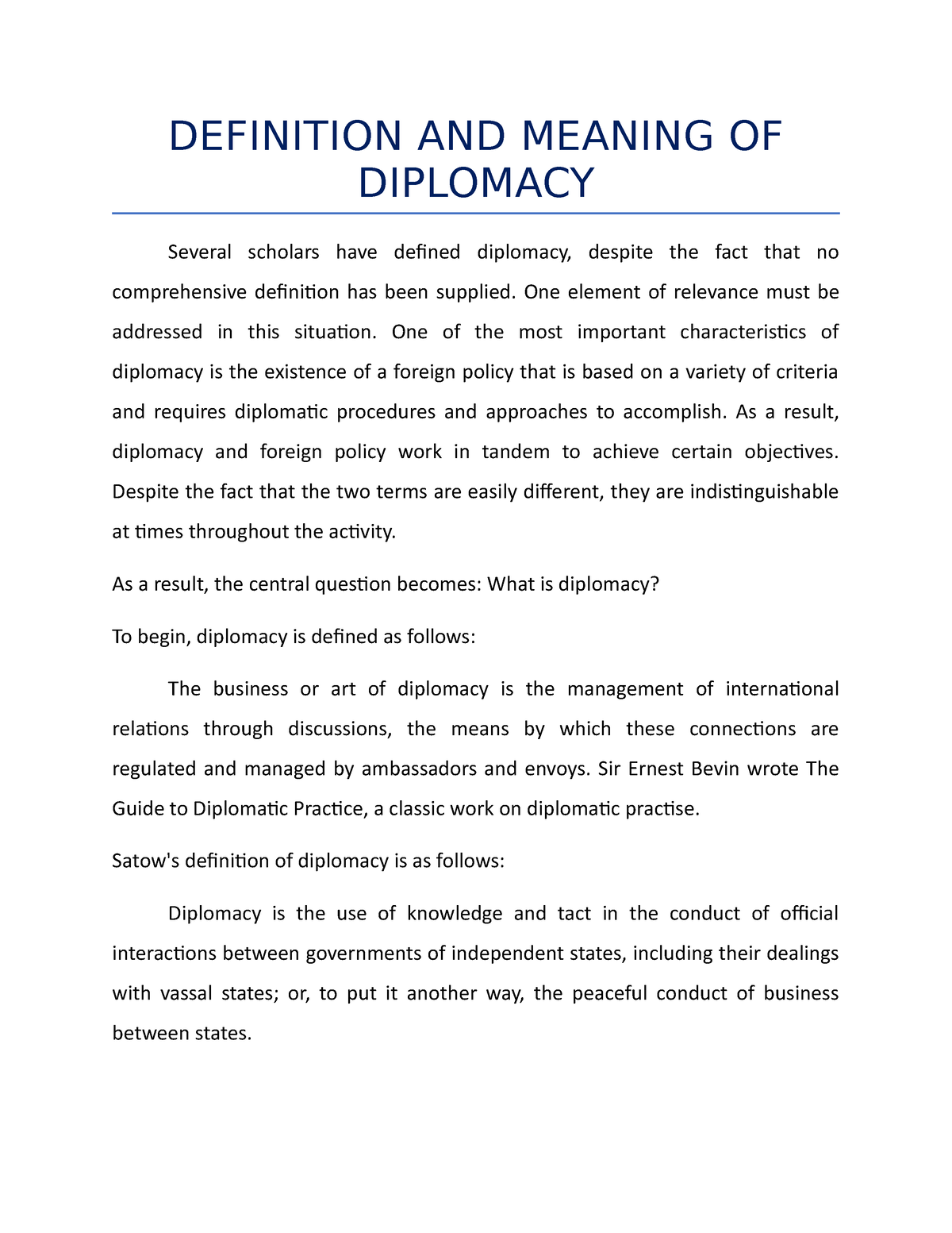 Definition AND Meaning OF Diplomacy DEFINITION AND MEANING OF 