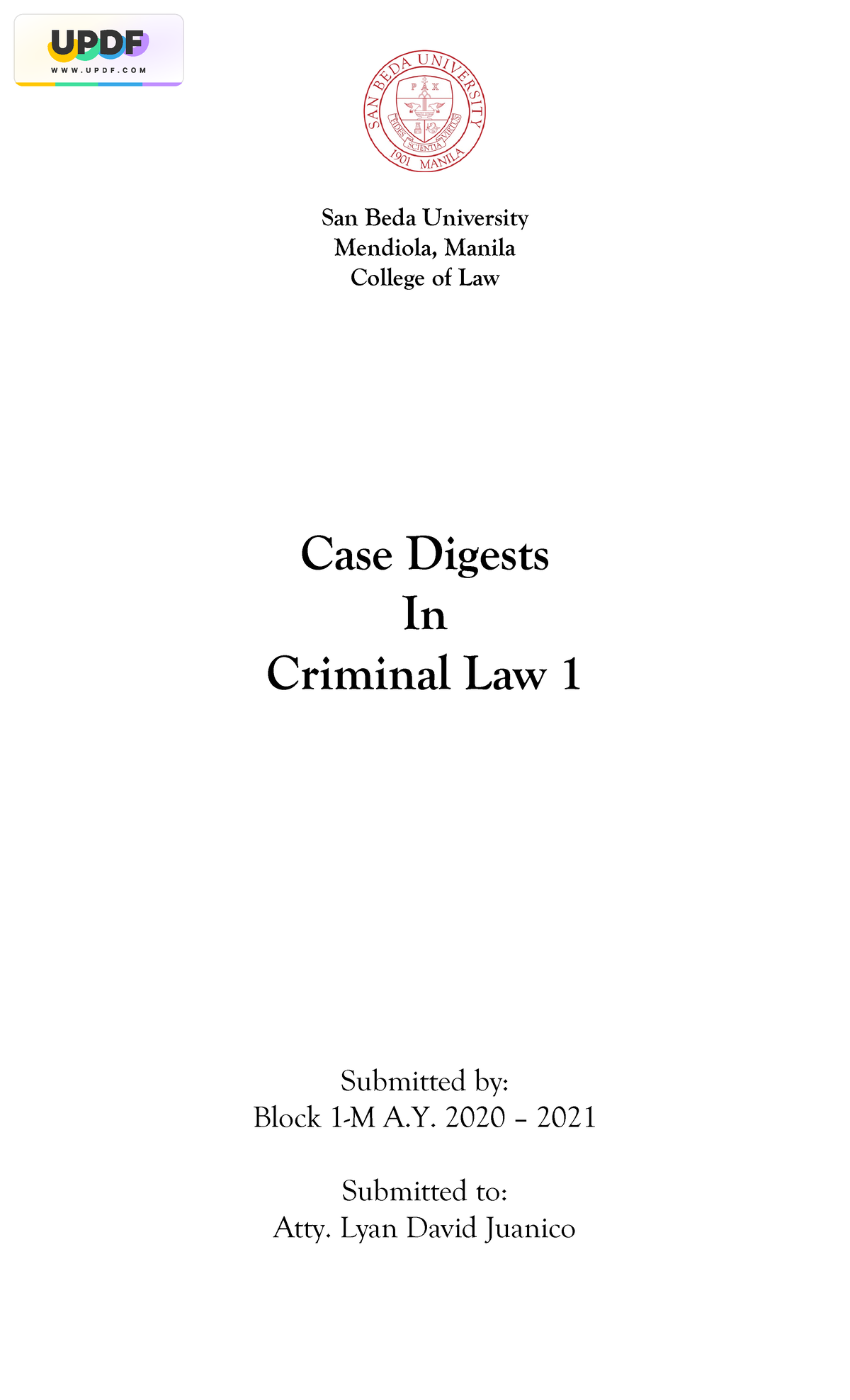 1M Criminal Law Case Digests - San Beda University Mendiola, Manila ...