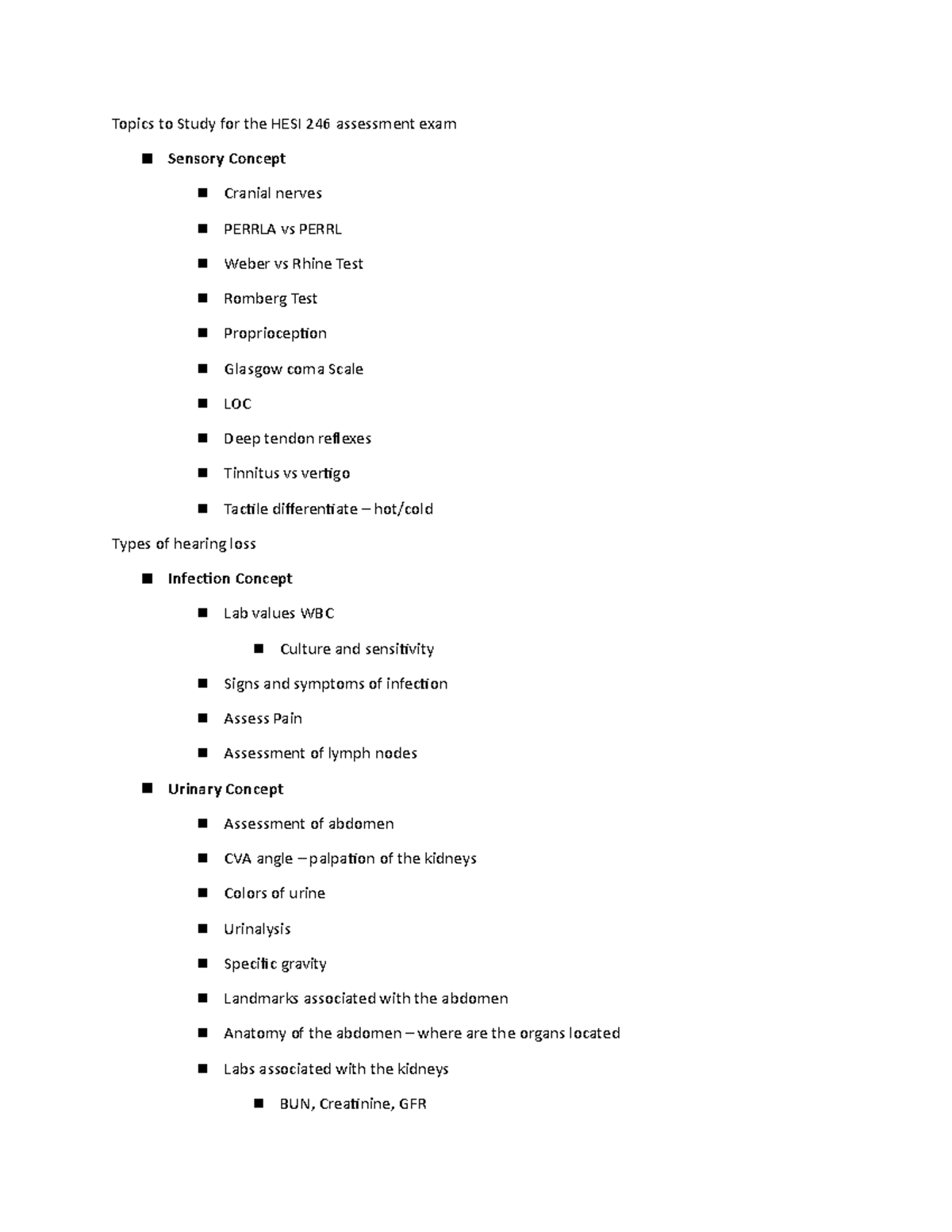 Topics to Study for the HESI 246 assessment exam-1 - setting sun sign ...