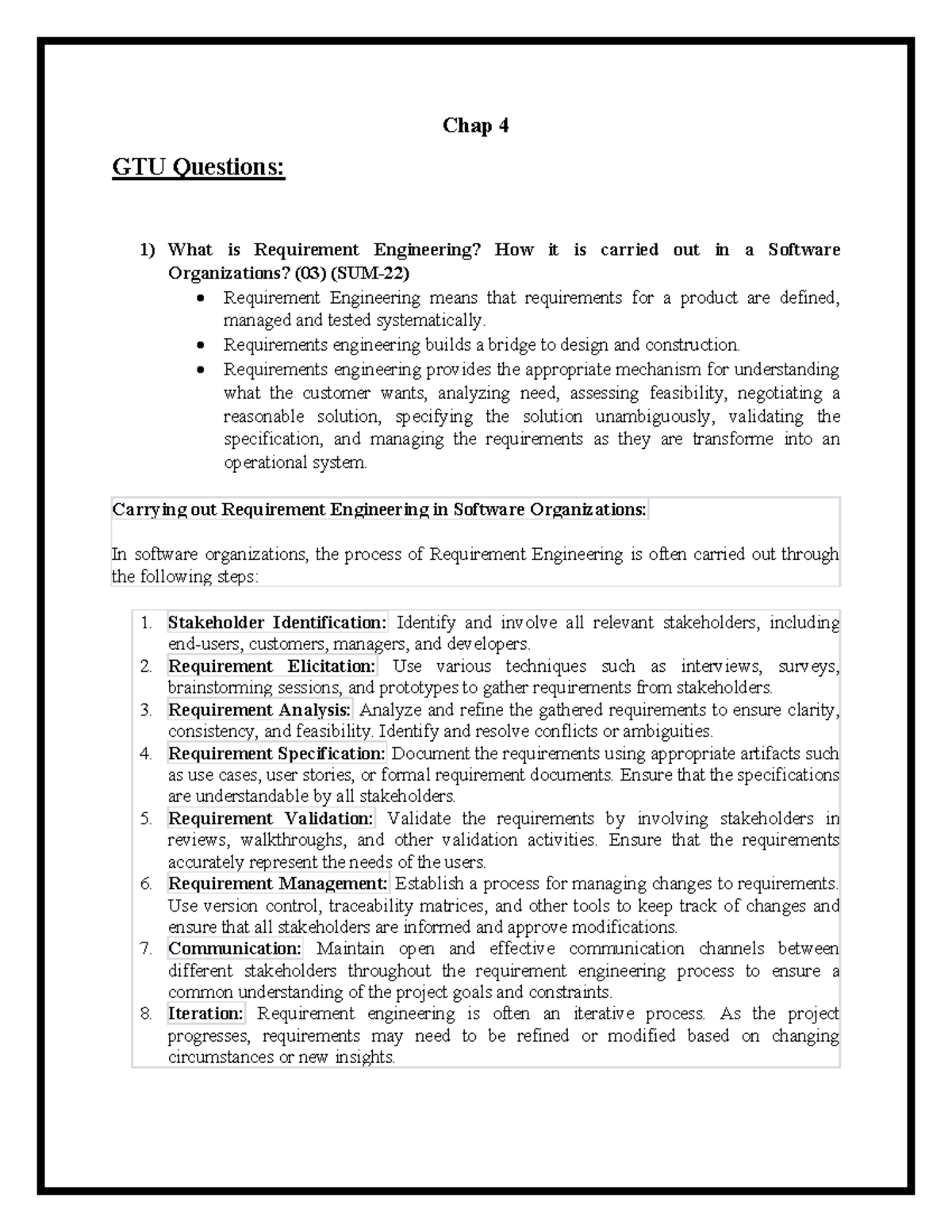 SE chap 4 - notes - Chap 4 GTU Questions: What is Requirement ...