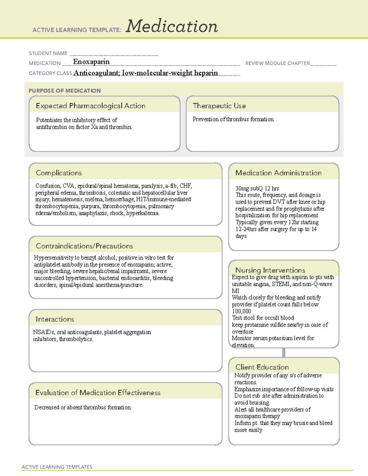 Virtual Clinical Assignment #2 4 - ACTIVE LEARNING TEMPLATES Medication ...