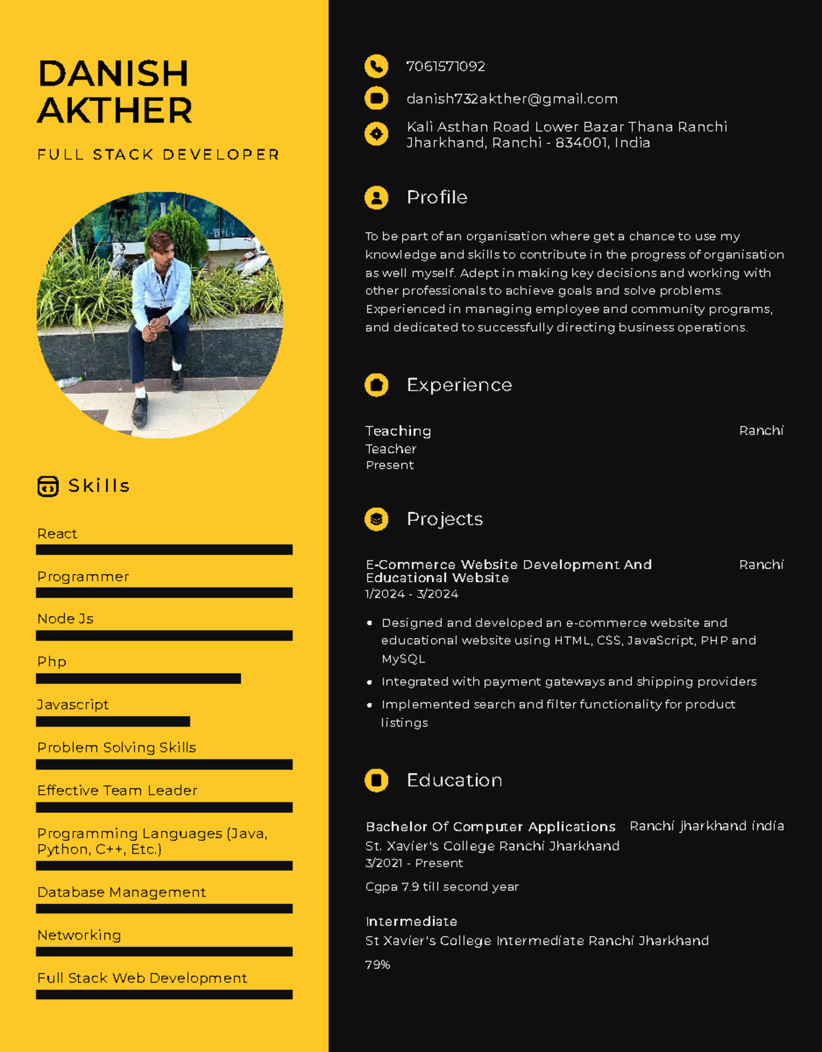 Danish 's Resume - Bsjn - DANISH AKTHER F U L L S T A C K D E V E L O P ...