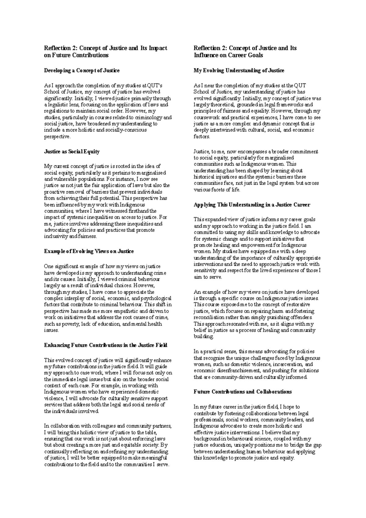 Reflection 2 - Initially, I viewed justice primarily through a ...