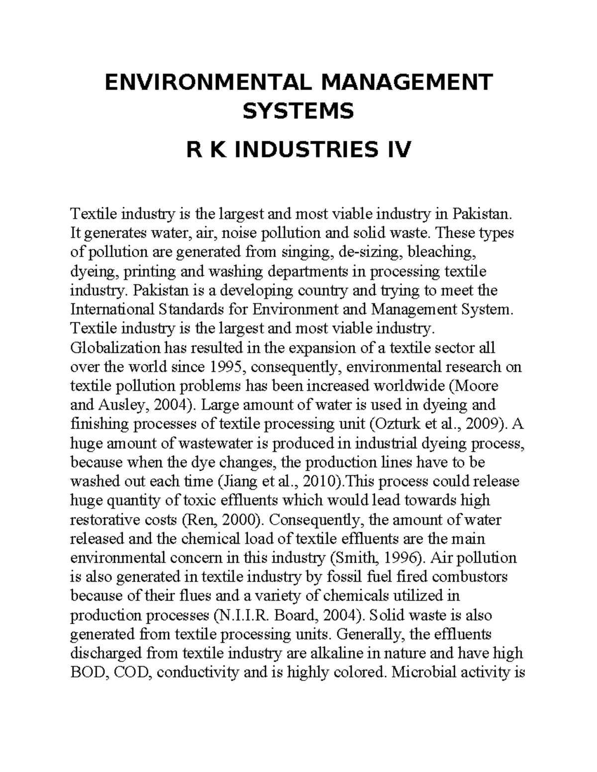 Environmental Management Systems ENVIRONMENTAL MANAGEMENT SYSTEMS R K