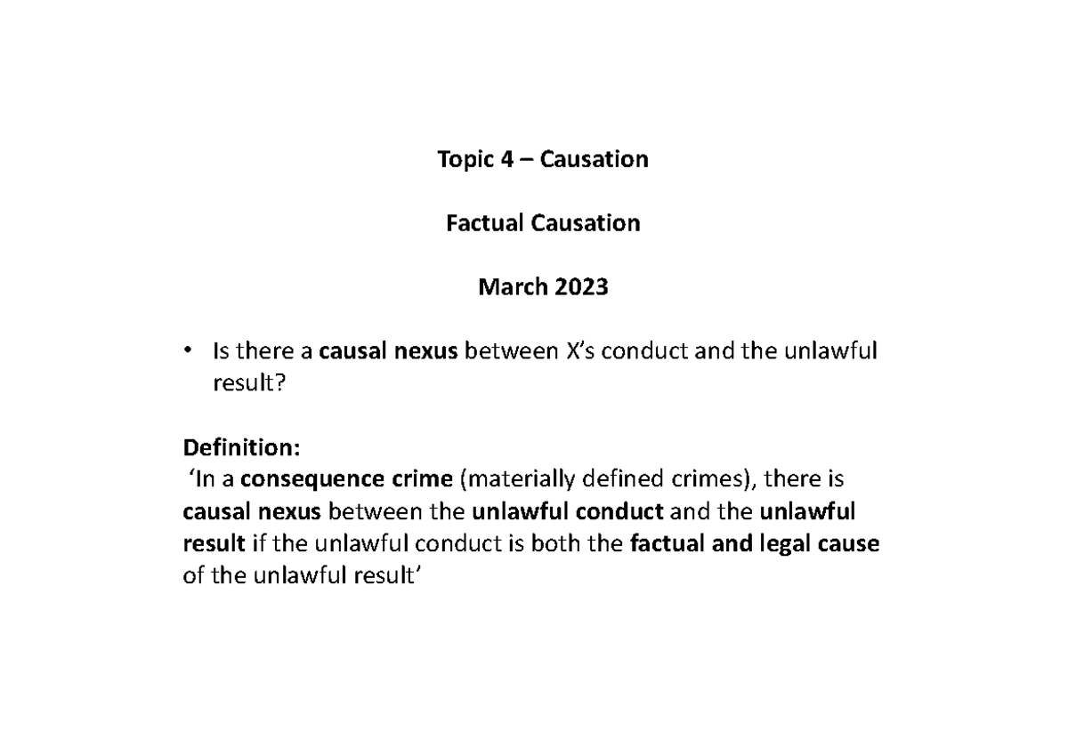 Topic 4 factual causation p 1 - Topic 4 – Causation Factual Causation ...