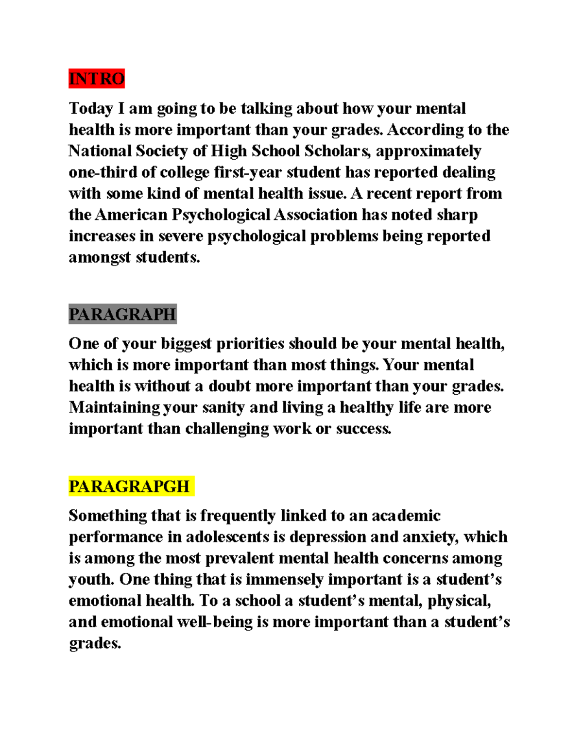 mental health persuasive speech