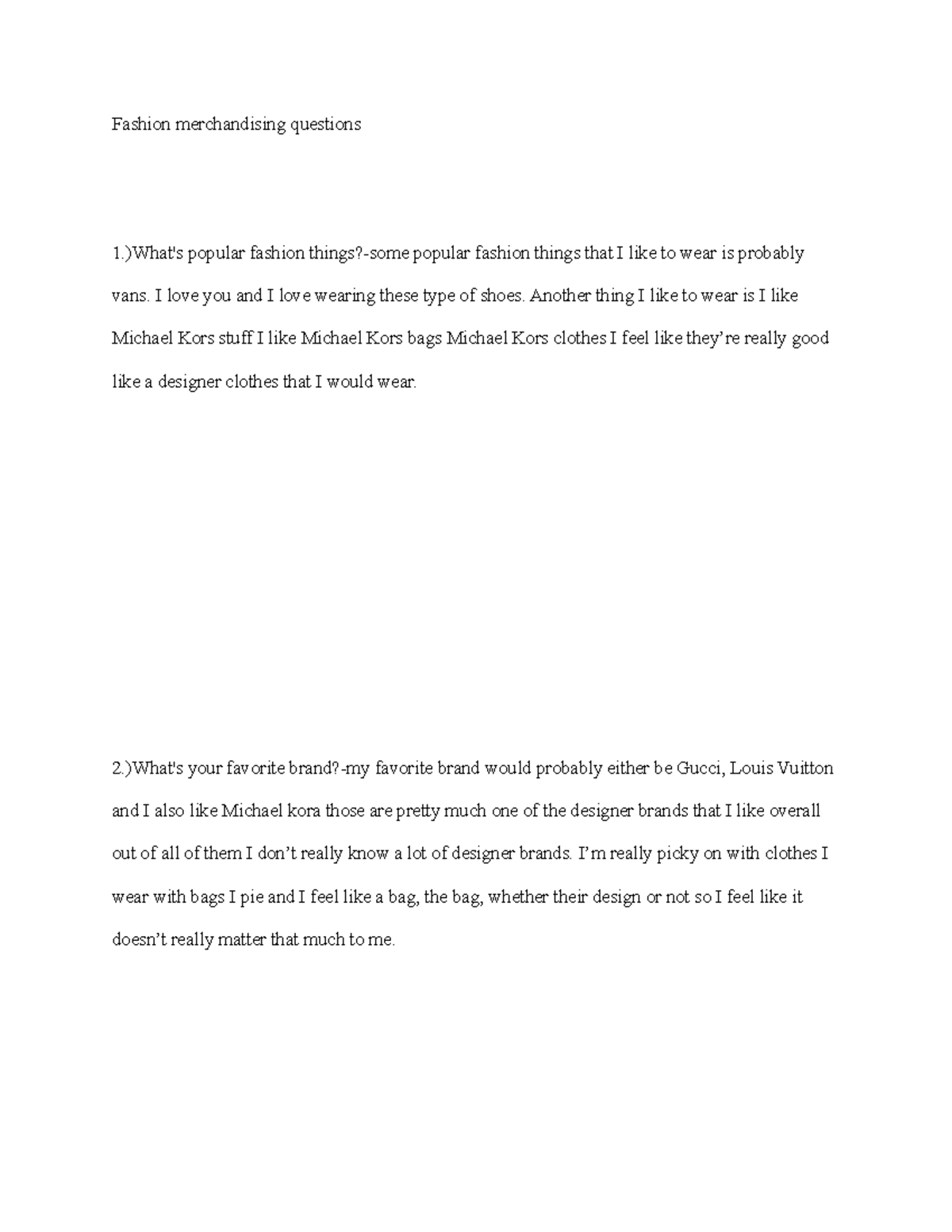 Mtklgrk worksheet Fashion merchandising questions 1.)What's popular