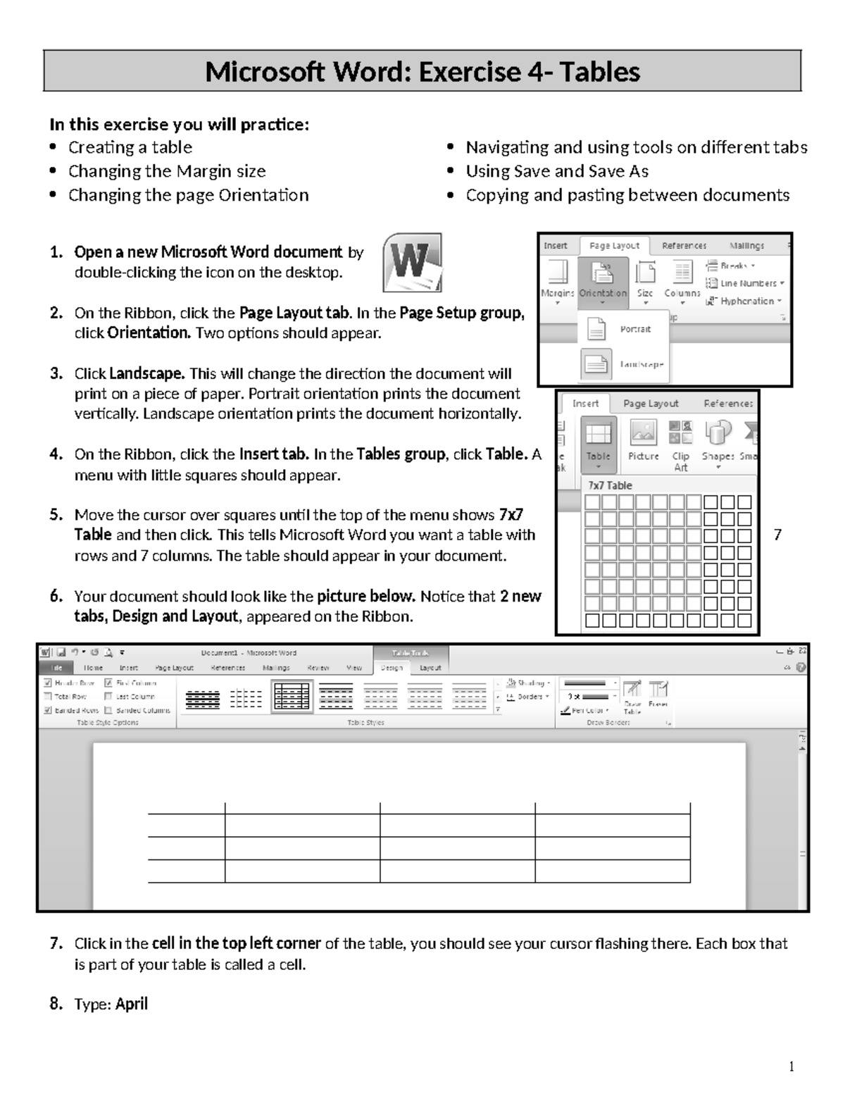 Activity 4 Tables - Microsoft Word: Exercise 4- Tables In this exercise ...