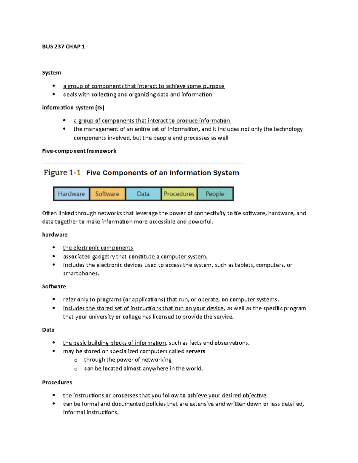 BUS 237 CHAP 1 - bus 237 chapter 1 notes - BUS 237 CHAP 1 System a ...
