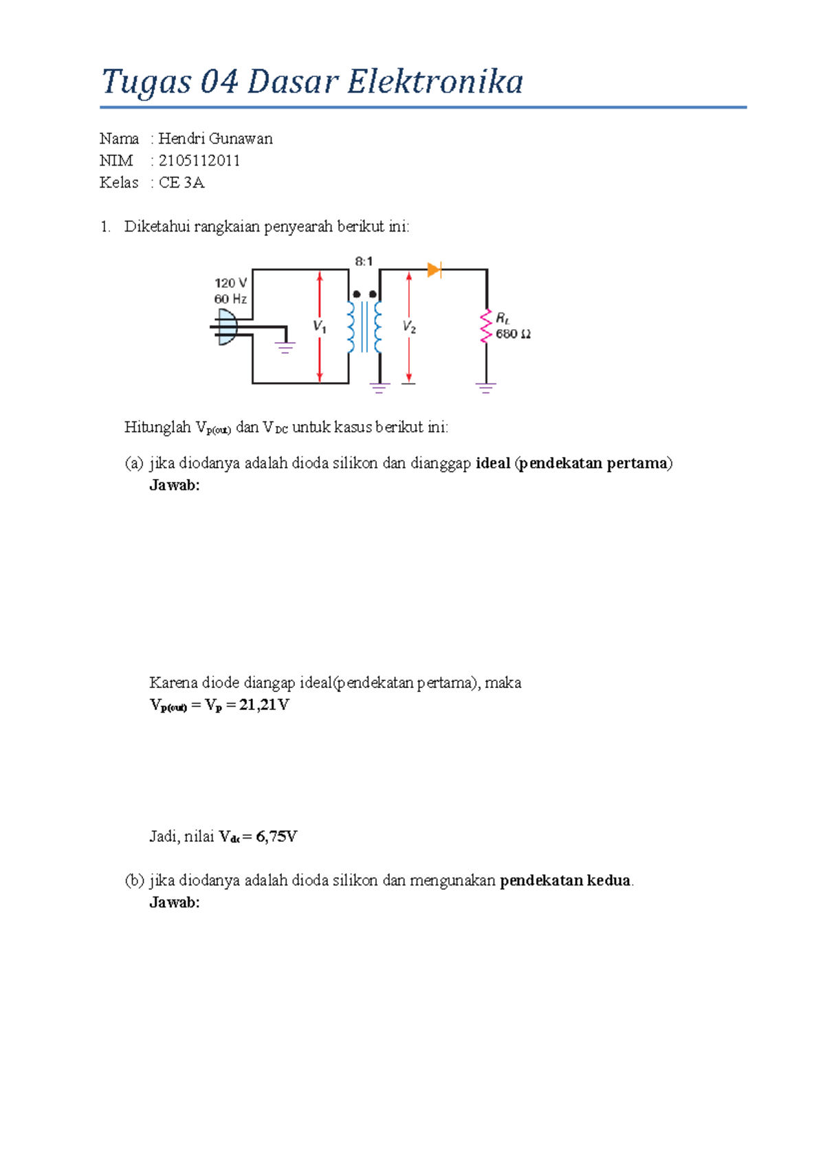 Jawaban Tugas 04 Dasar Elektronika Hendri Gunawan - Tugas 04 Dasar