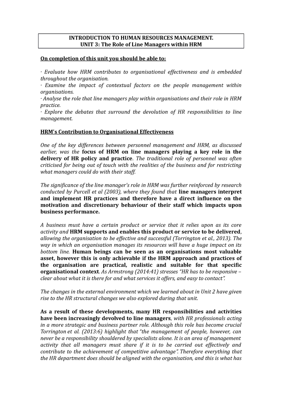 Unit 3 - The Role Of Line Managers Within Hrm - Introduction To Human  Resources Management. Unit 3: - Studocu