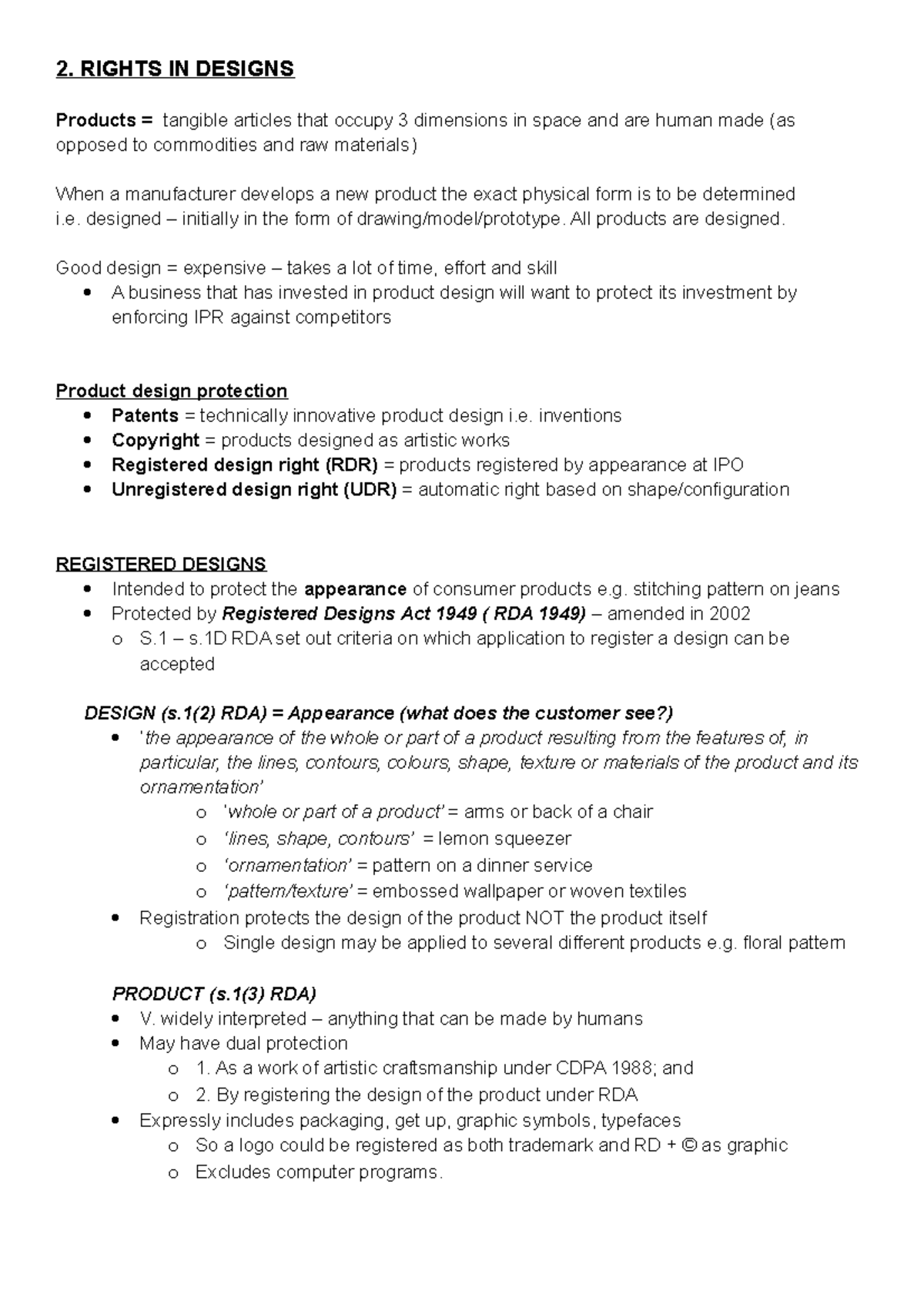 CLIP Rights in Designs Notes - 2. RIGHTS IN DESIGNS Products = tangible ...