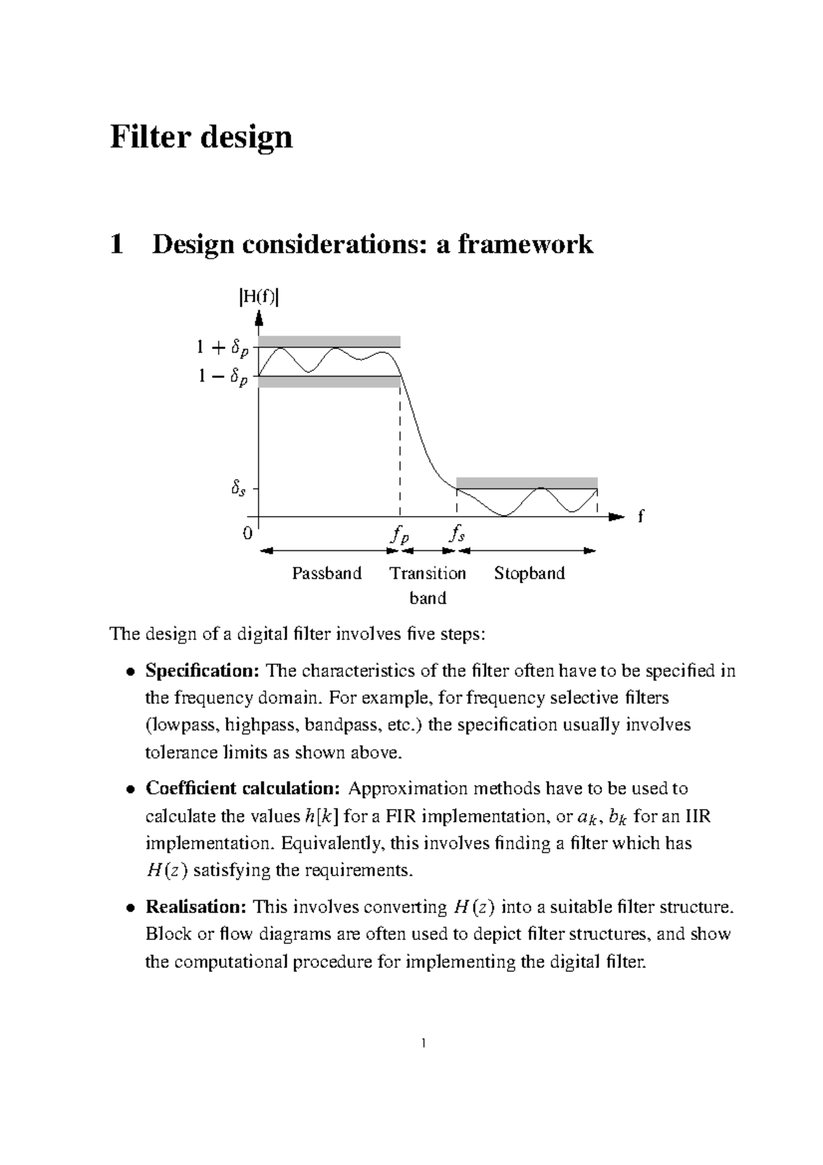 07 filter - Notes - Filter design 1 Design considerations: a framework ...