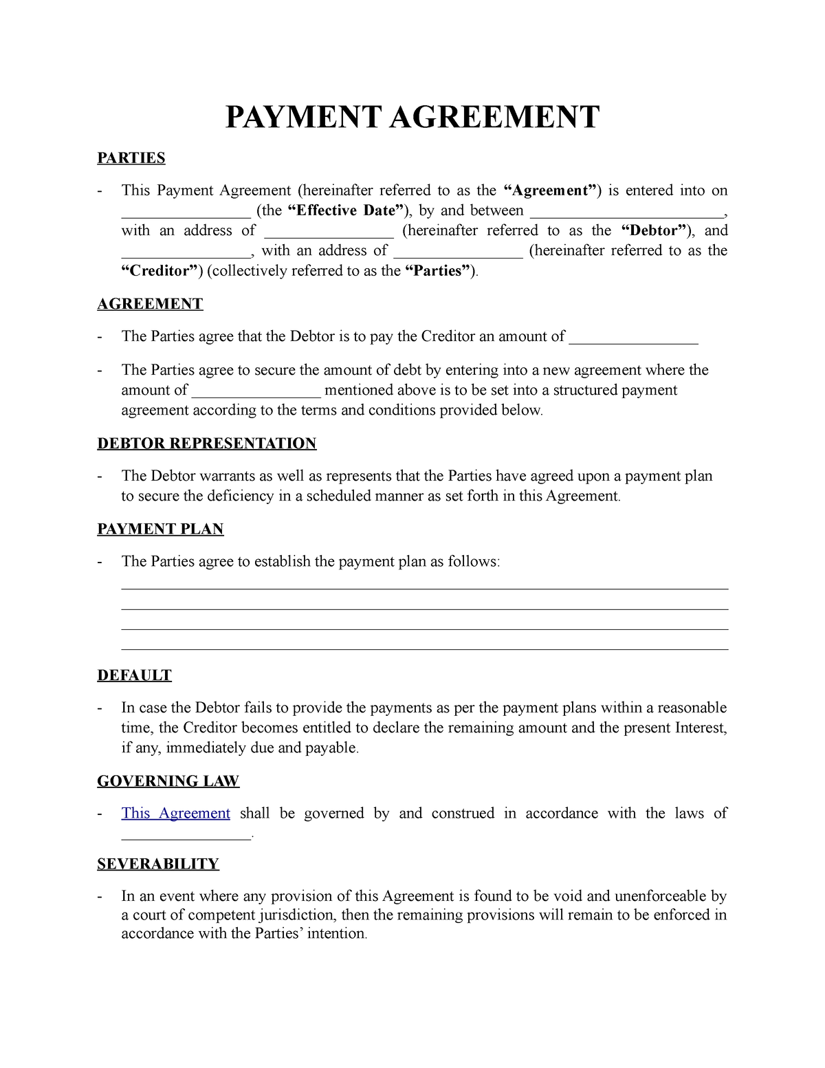 Payment Agreement Template Signaturely - PAYMENT AGREEMENT PARTIES This ...