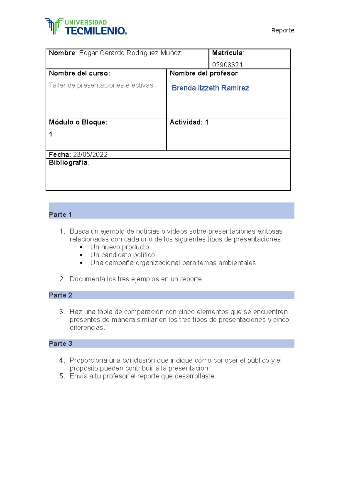 Act 1 taller - TAREA - Reporte Nombre : Edgar Gerardo Rodríguez Muñoz ...