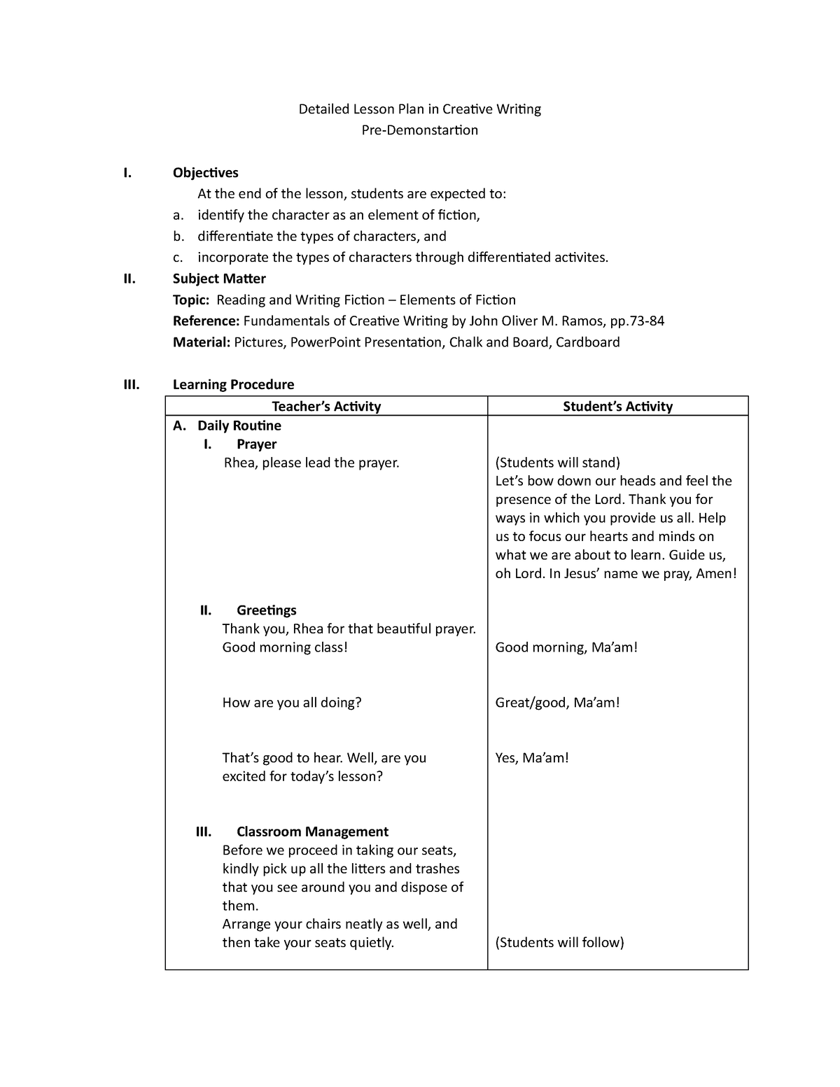 Pre Demo-DLP - not helpful - Detailed Lesson Plan in Creative Writing ...