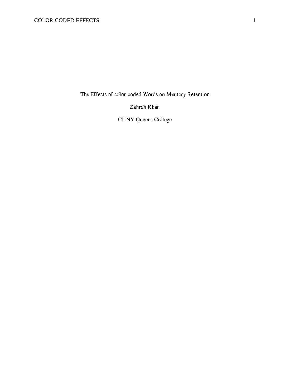 Final lab - The Effects of color-coded Words on Memory Retention Zahrah ...