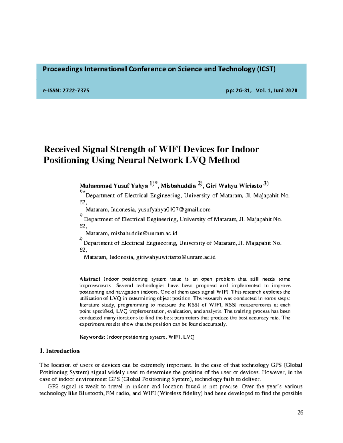 Received Signal Strength of WIFI Devices for Indoor Positioning Using ...