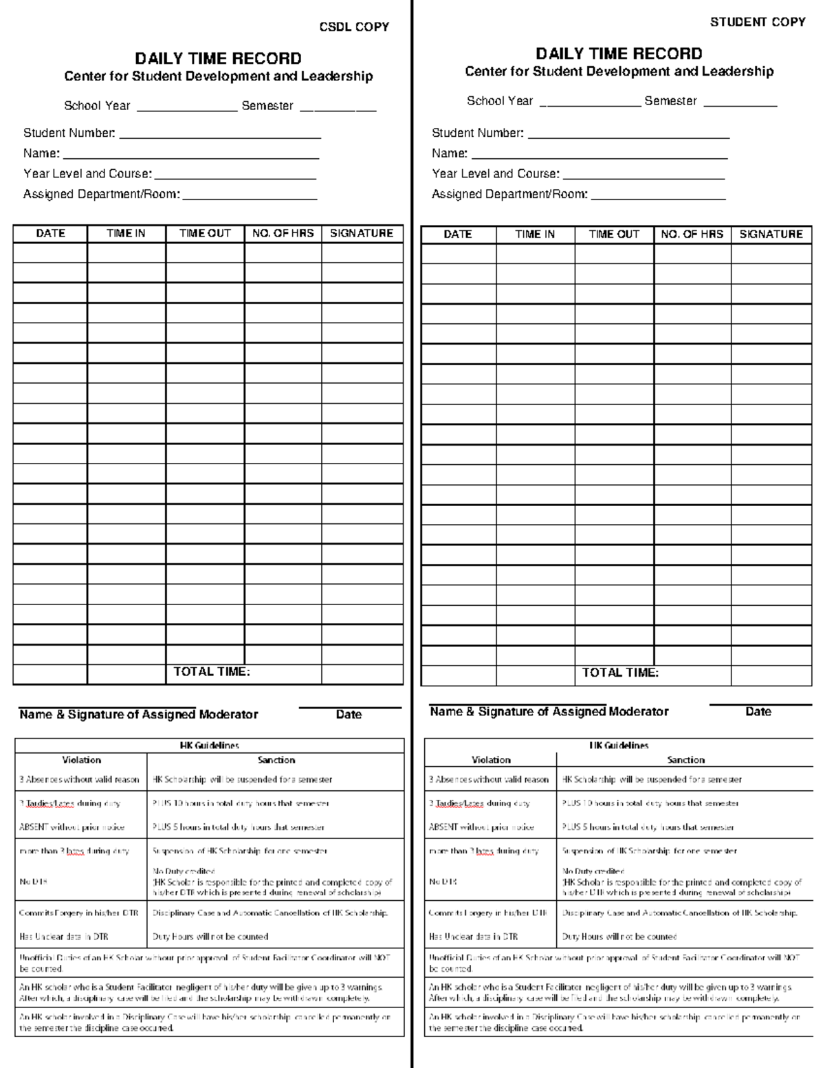 Daily Time Record (DTR) - CSDL COPY DAILY TIME RECORD Center for ...