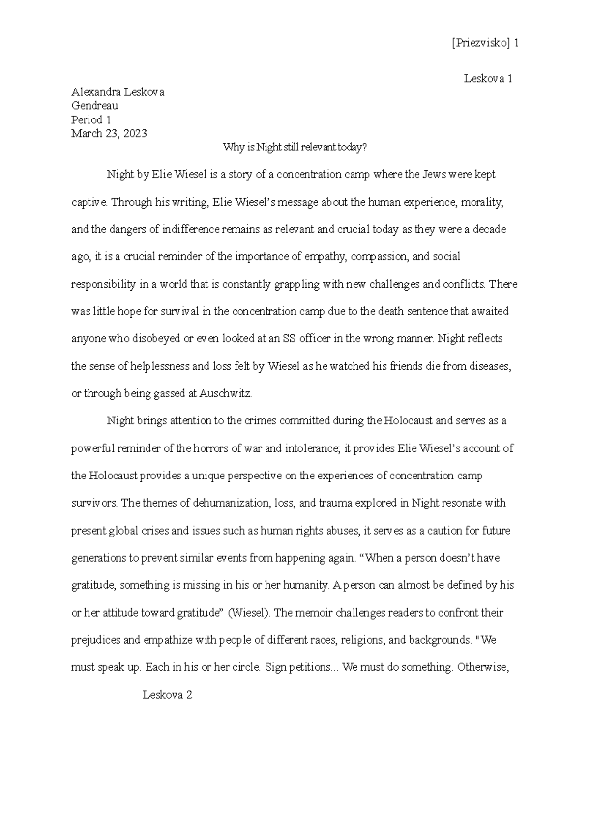 Why Is Night Still Relevant Today Essay Leskova 1 Alexandra Leskova to-kill-a-mockingbird-1962