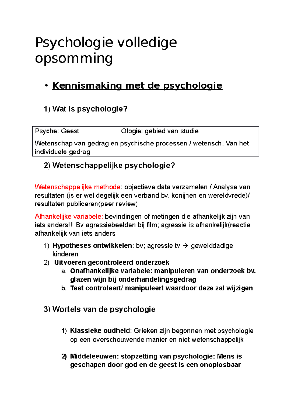 Psychologie Opsomming Les 1 - Psychologie Volledige Opsomming ...