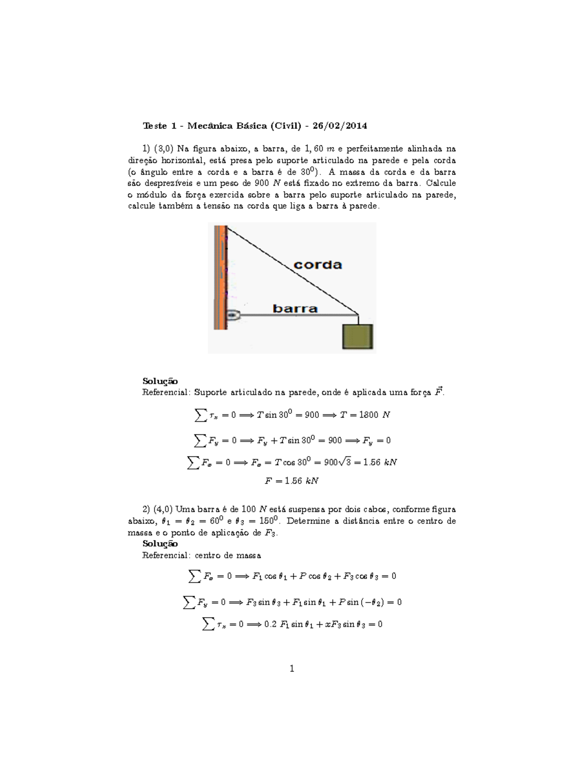 T1G MB 2014 - Teste 1 - Mecânica Básica - Teste 1 - Mec‚nica B·sica ...