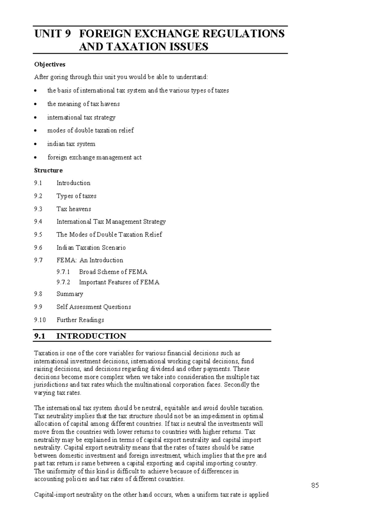 Tax havens Book Foreign Exchange Regulations and UNIT 9 FOREIGN
