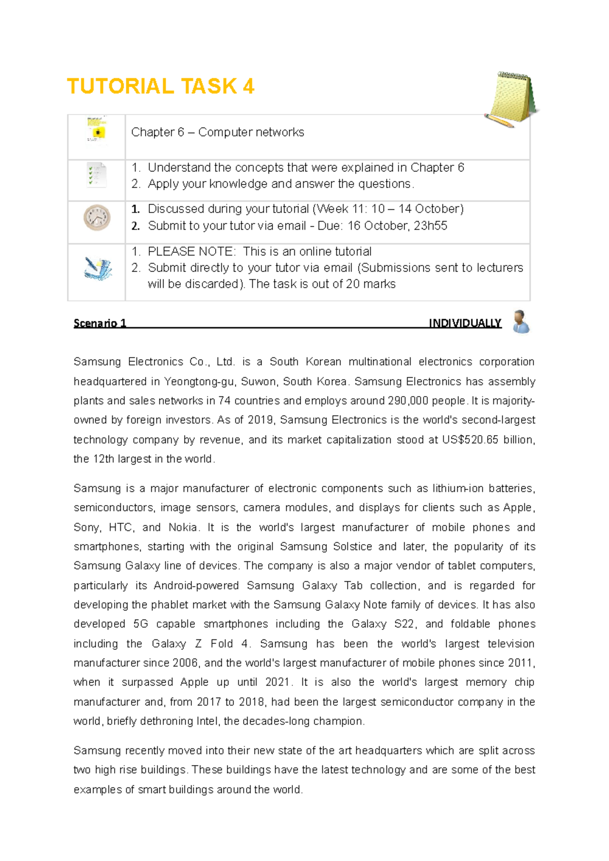 IFS132 Tutorial 4 Networks studentversion - TUTORIAL TASK 4 Chapter 6 ...