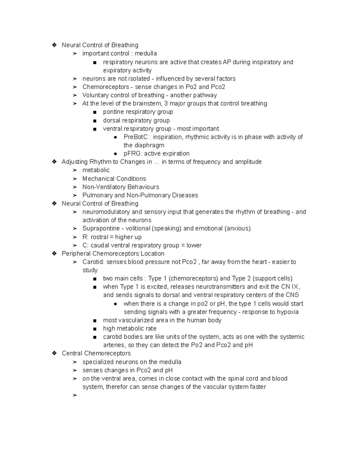 Respiration Class Notes - Neural Control of Breathing important control ...