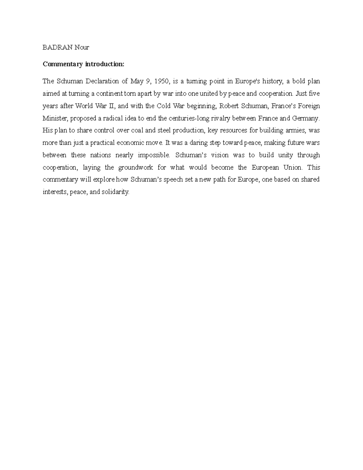 Commentary introduction - BADRAN Nour Commentary introduction: The ...