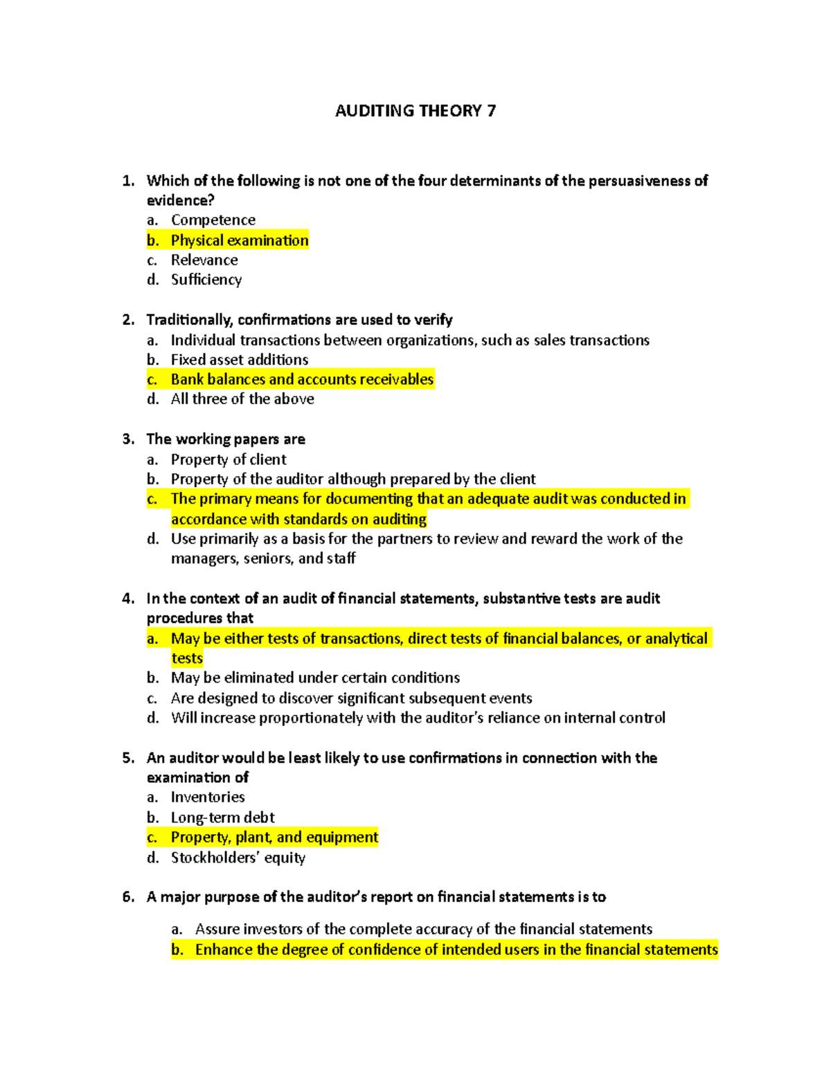 Auditing Theory 7 - COMPOSE OF MULTIPLE CHOICE QUESTIONS - AUDITING ...