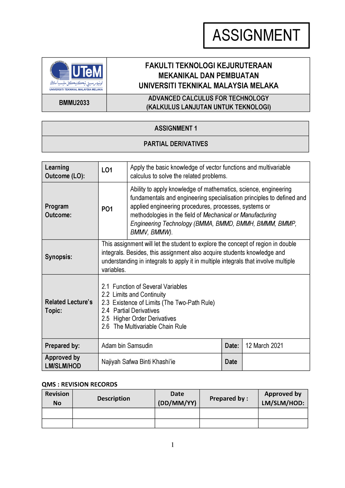 Assignment 1 BMMU2033 Sem2 20202021 - FAKULTI TEKNOLOGI KEJURUTERAAN ...