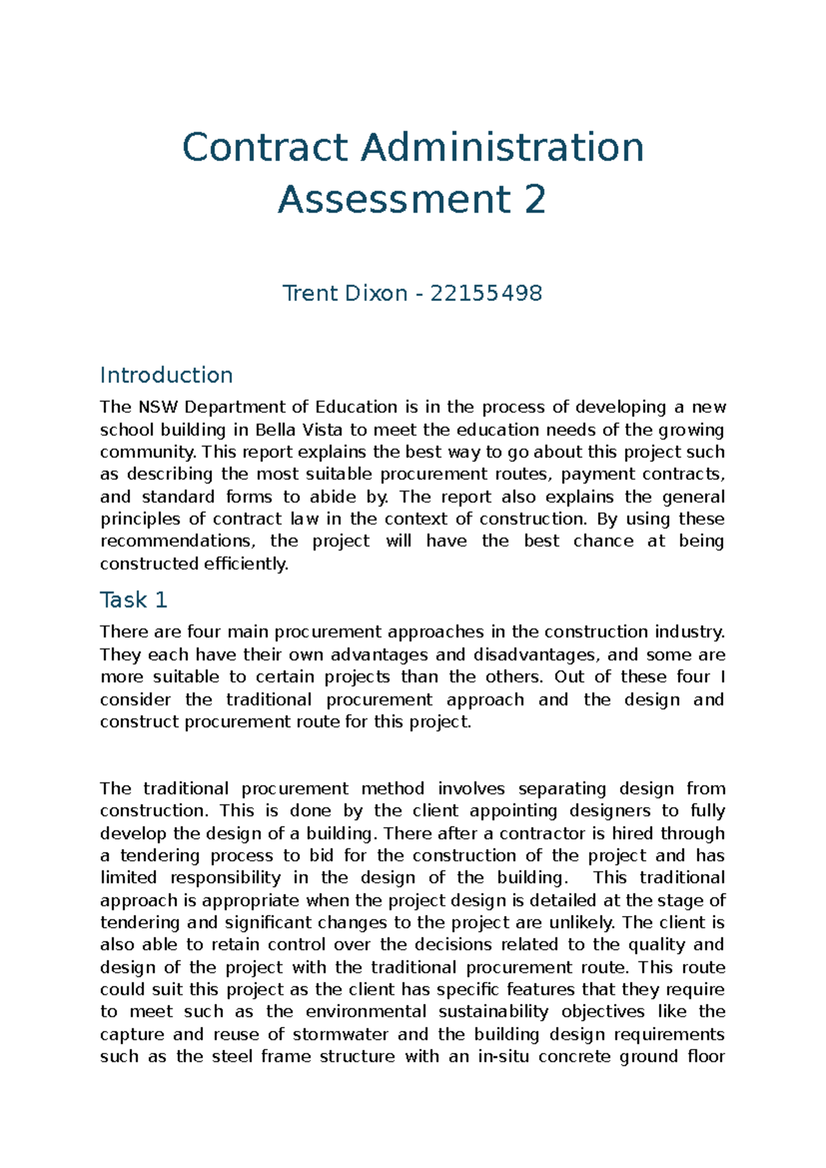 Contract Administration Assessment 2 - Contract Administration ...