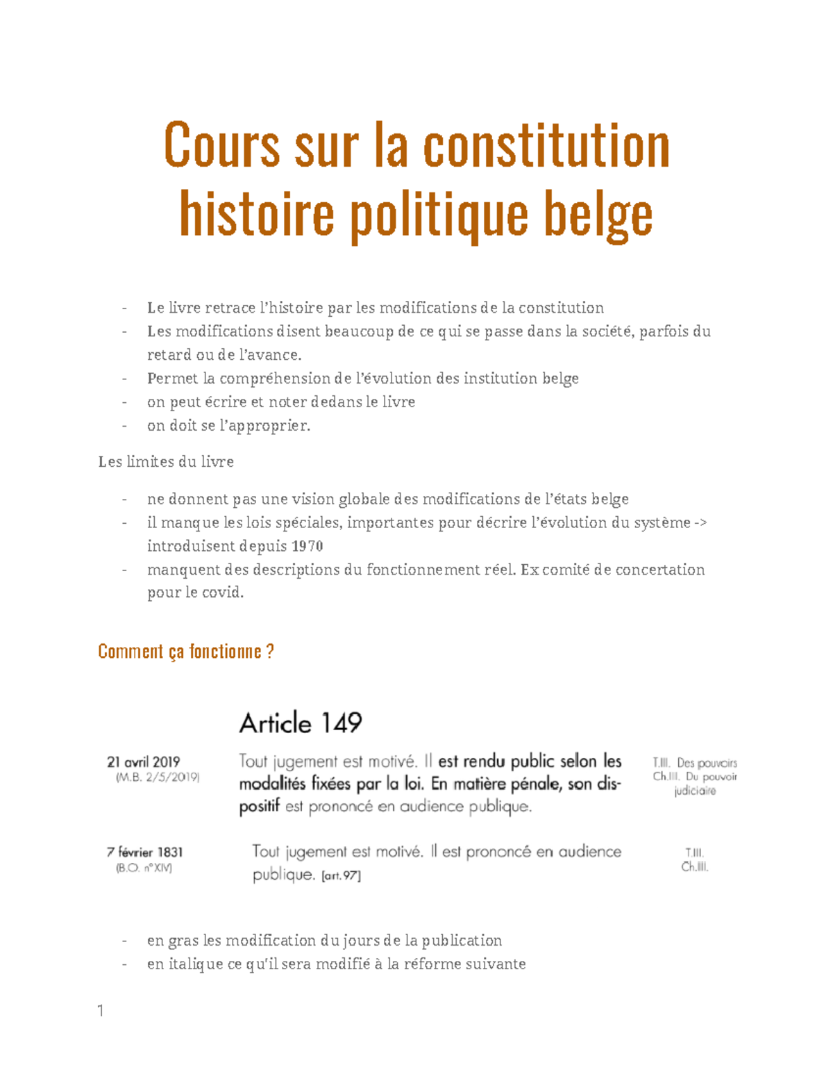 Cours sur la constitution histoire politique belge ULiège Studocu