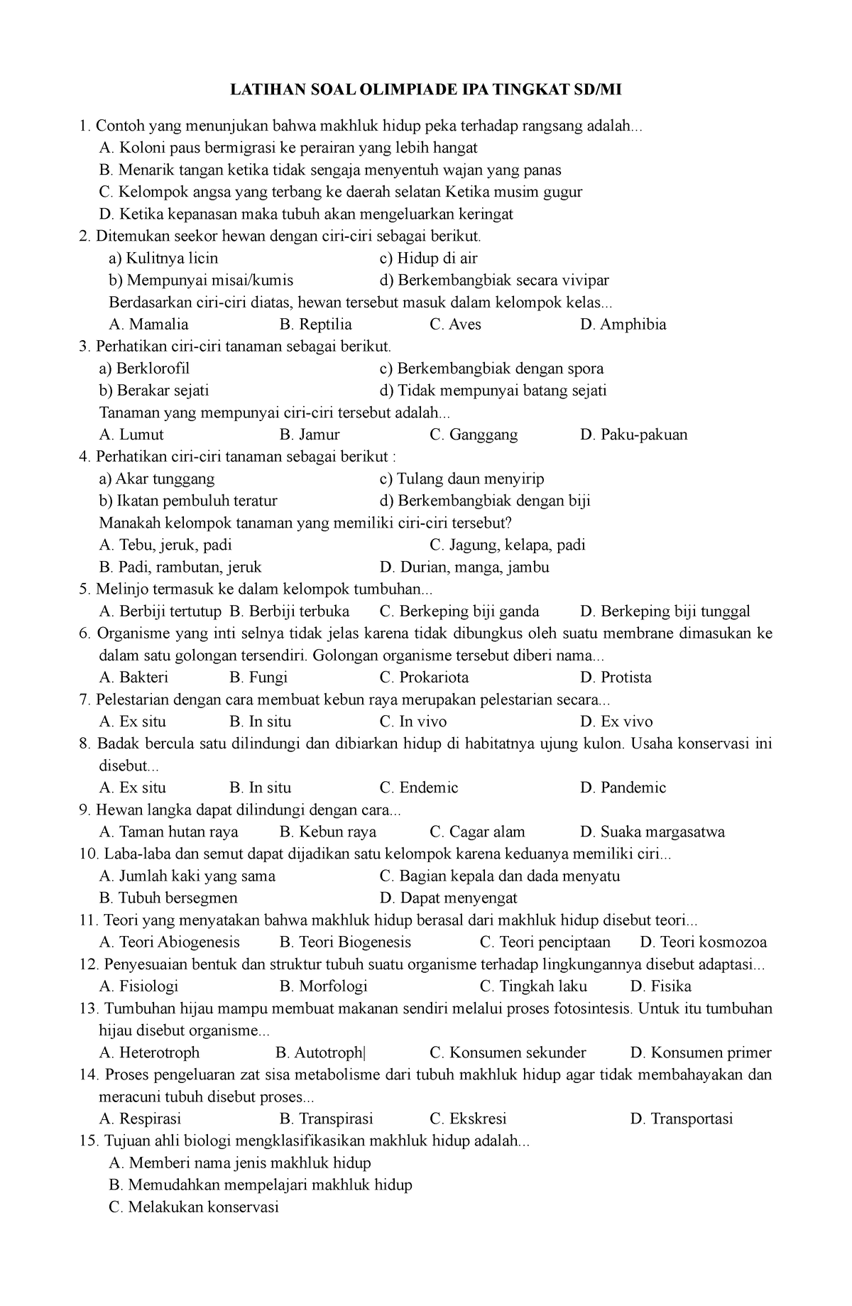 Olimpiade Ipa - LATIHAN SOAL IPA - LATIHAN SOAL OLIMPIADE IPA TINGKAT ...