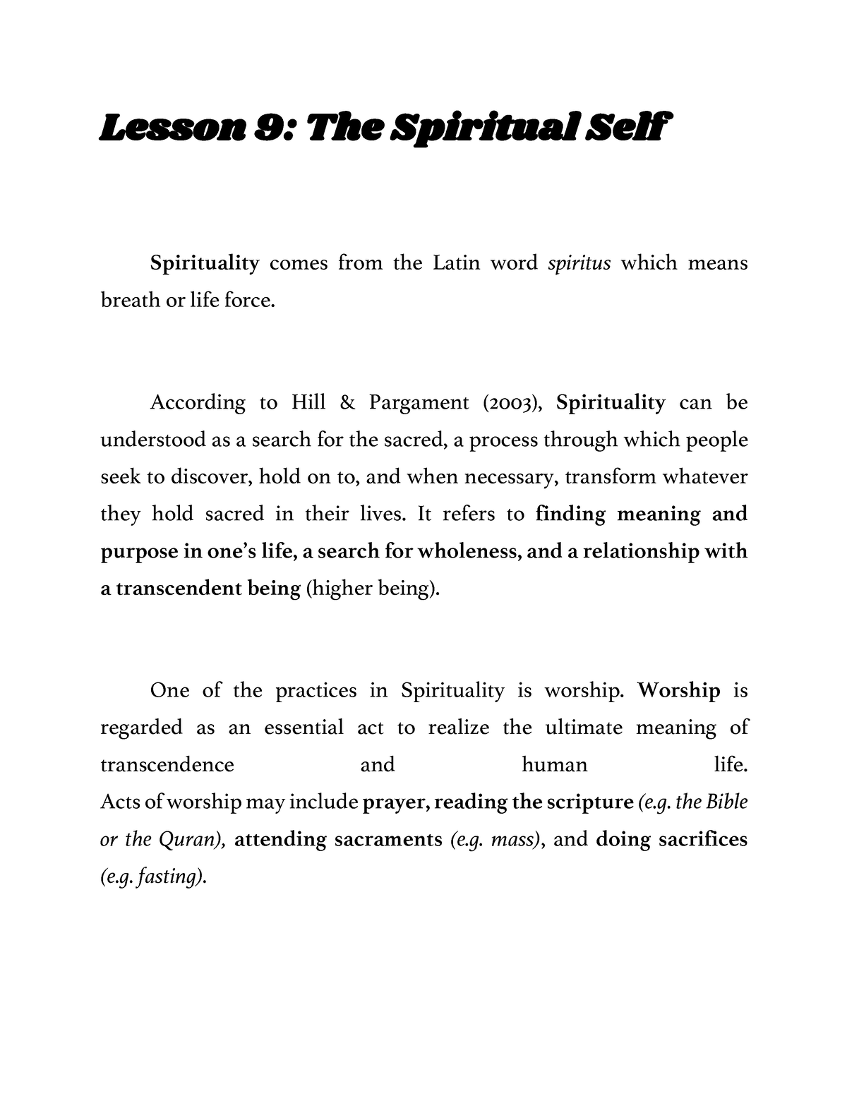 spiritual beliefs essay