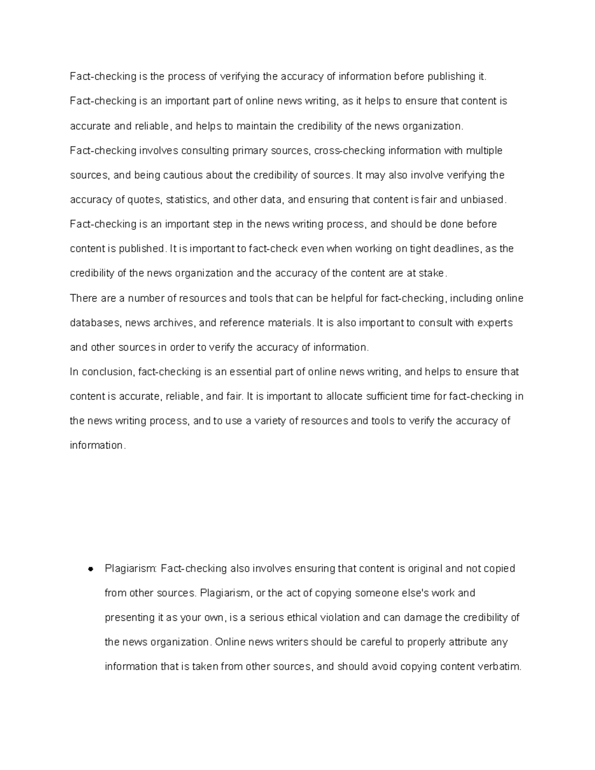 Factchecking Factchecking is an important part of online news