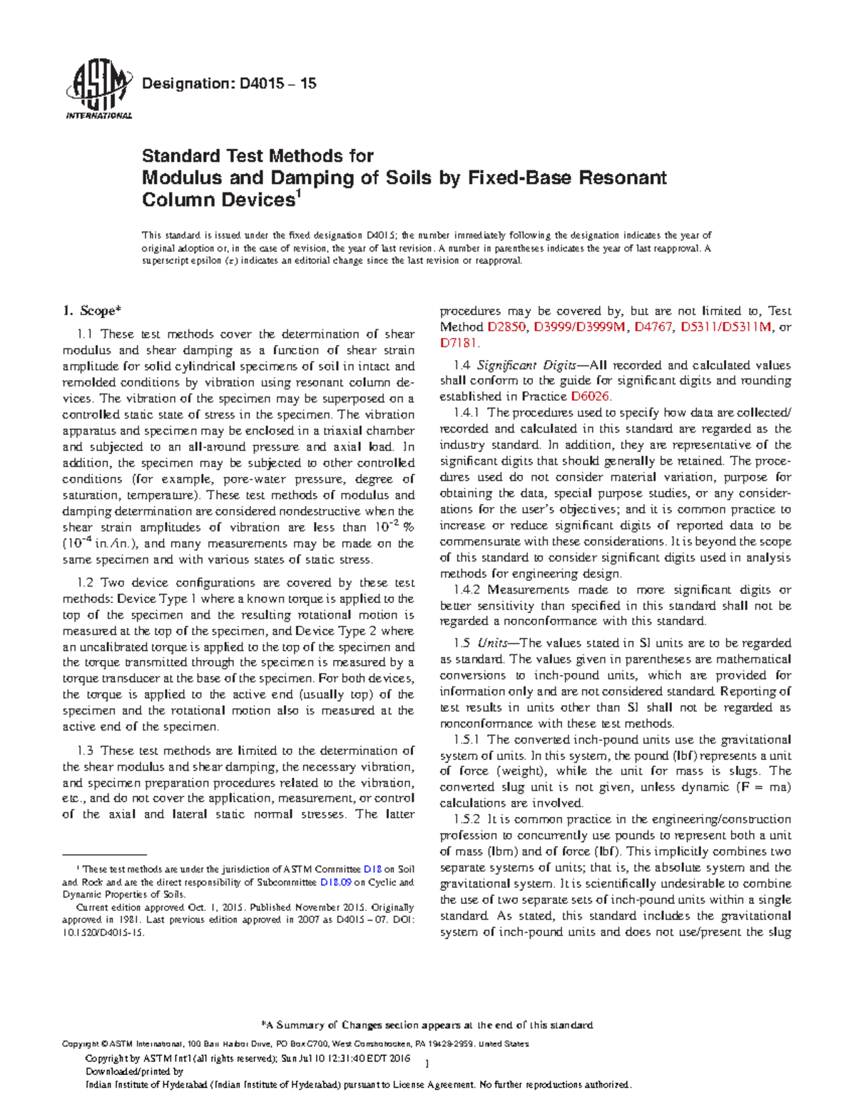 Standard Test Methods for D4015 10233 - ####### Designation: D4015− 15 ...