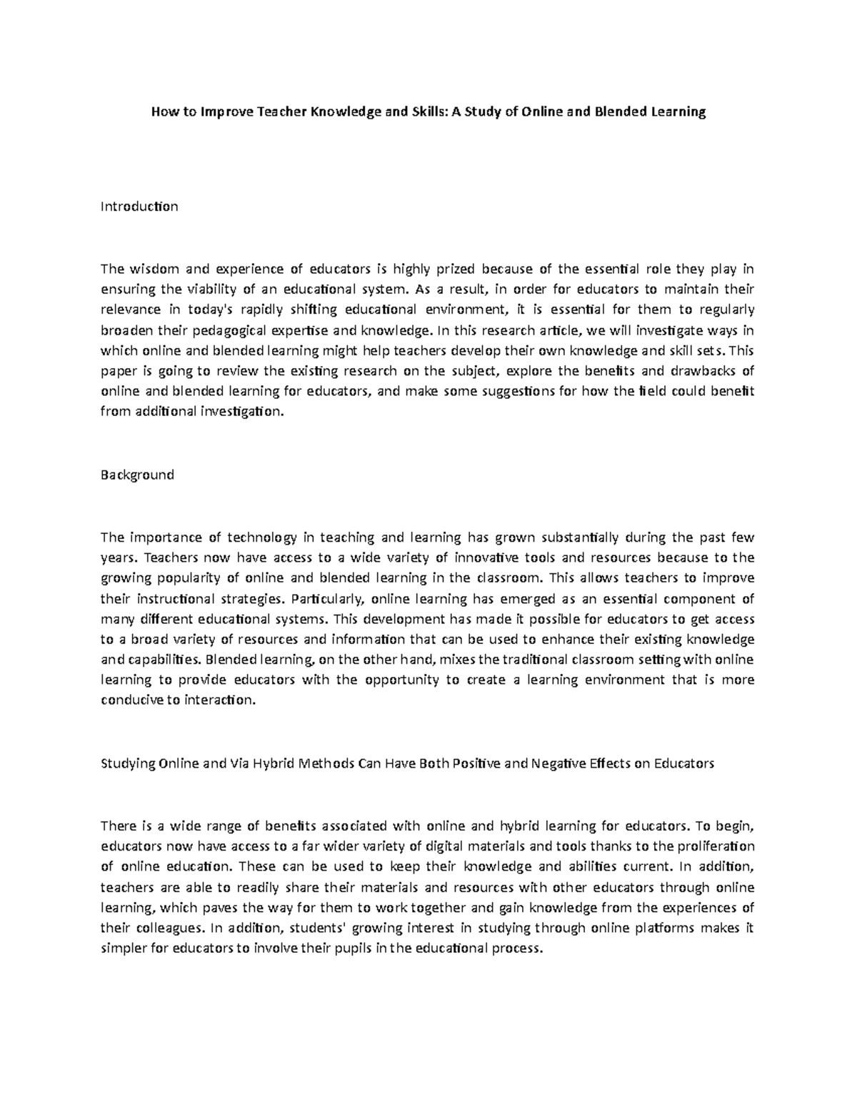 How to Improve Teacher Knowledge and Skills 2 - As a result, in order ...