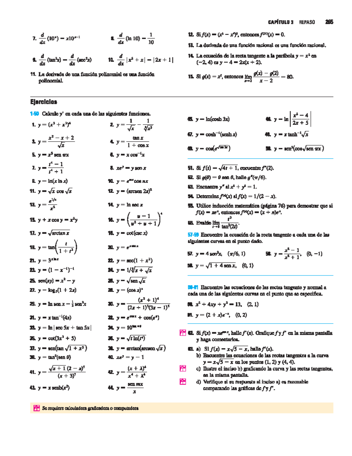 Ejercicios de derivadas - CAPÍTULO 3 REPASO 265 12. Si 0. 13. La ...