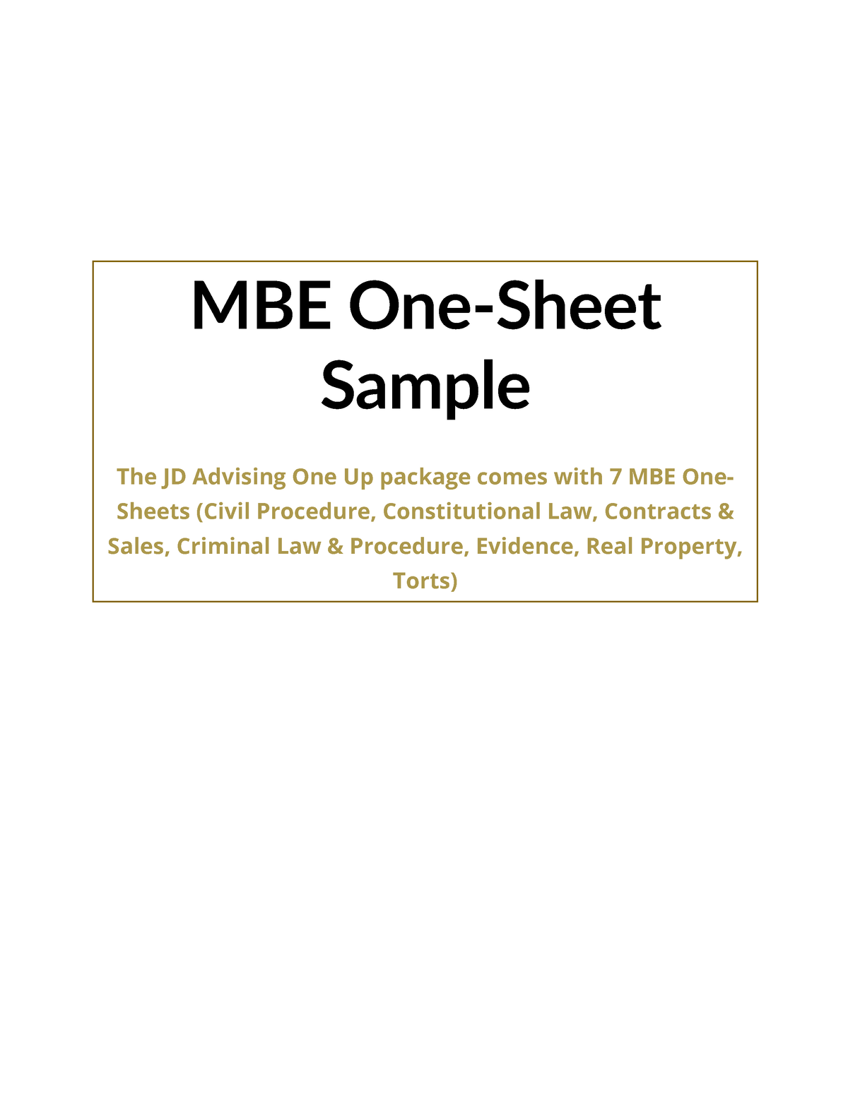Jd One Up Sample Bar Prep Lecture Notes And Practice Mbe One Sheet Sample The Jd Advising 1389